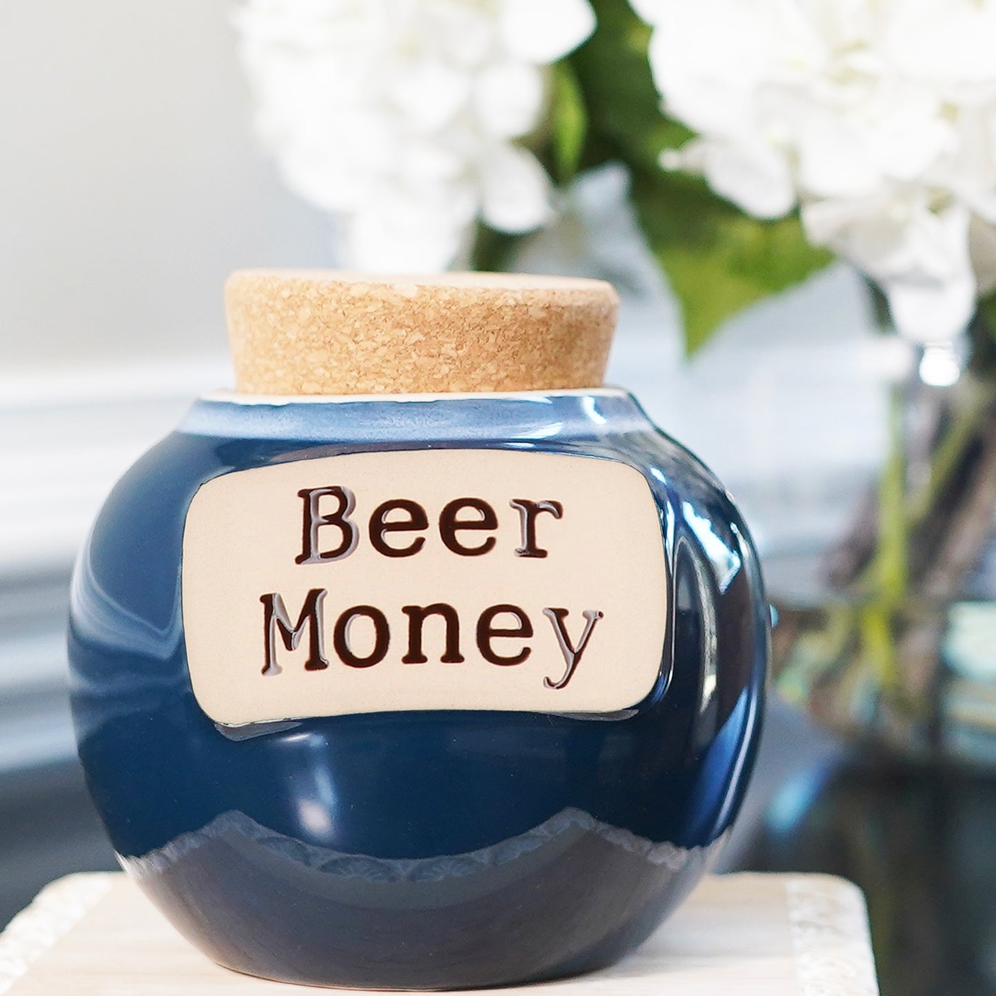 Cottage Creek Beer Money Piggy Bank, Ceramic, Dark Blue, 6" Beer Fund Candy Jar