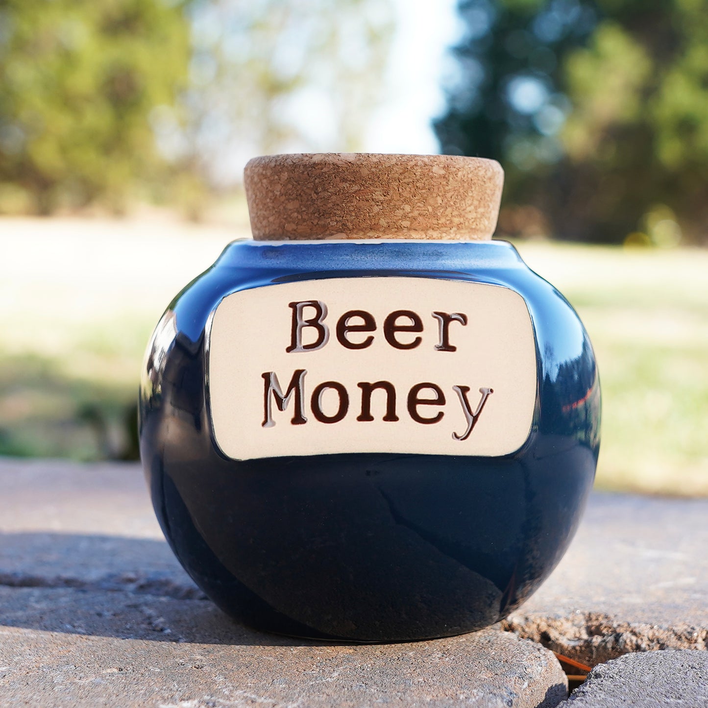 Cottage Creek Beer Money Piggy Bank, Ceramic, Dark Blue, 6" Beer Fund Candy Jar