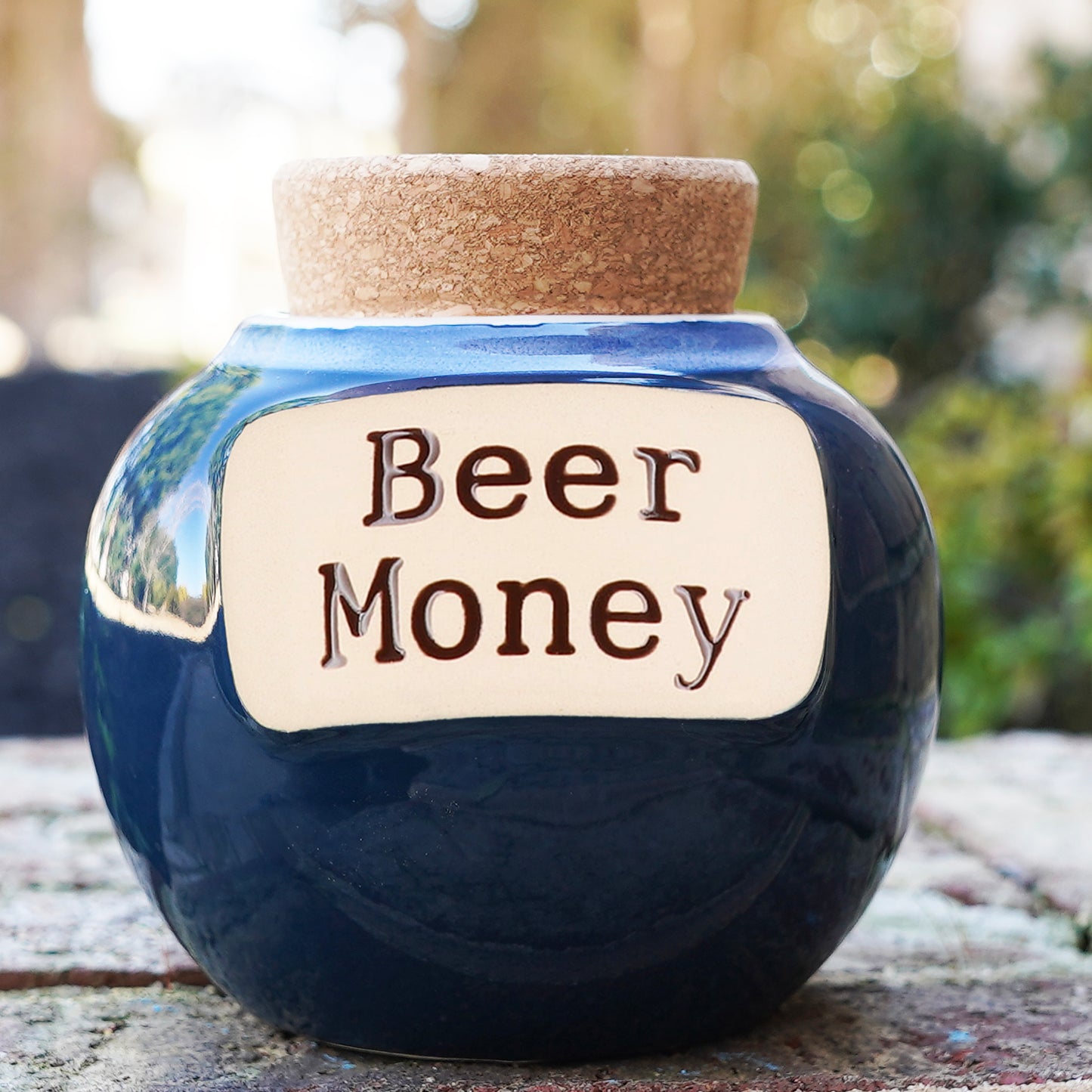 Cottage Creek Beer Money Piggy Bank, Ceramic, Dark Blue, 6" Beer Fund Candy Jar