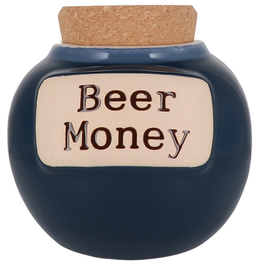 Cottage Creek Beer Money Piggy Bank, Ceramic, Dark Blue, 6" Beer Fund Candy Jar