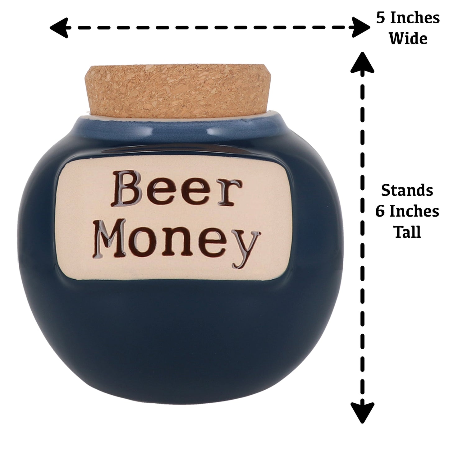 Cottage Creek Beer Money Piggy Bank, Ceramic, Dark Blue, 6" Beer Fund Candy Jar