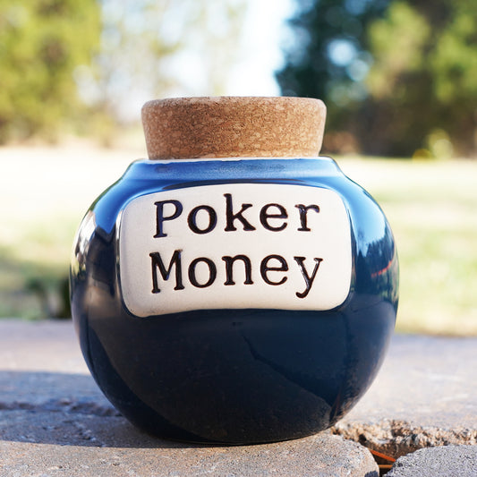 Cottage Creek Poker Money Piggy Bank, Dark Blue, Ceramic, 6" Poker Candy Jar, Poker Gifts