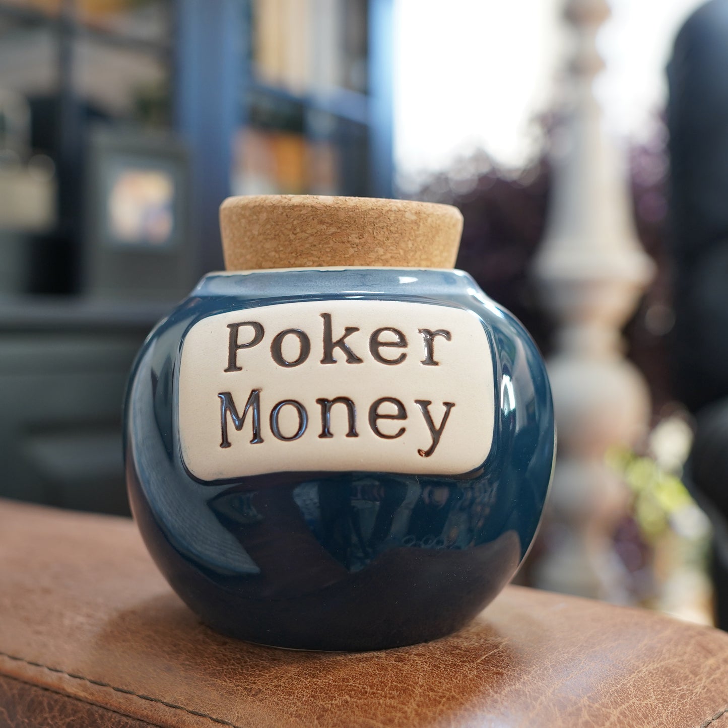 Cottage Creek Poker Money Piggy Bank, Dark Blue, Ceramic, 6" Poker Candy Jar, Poker Gifts