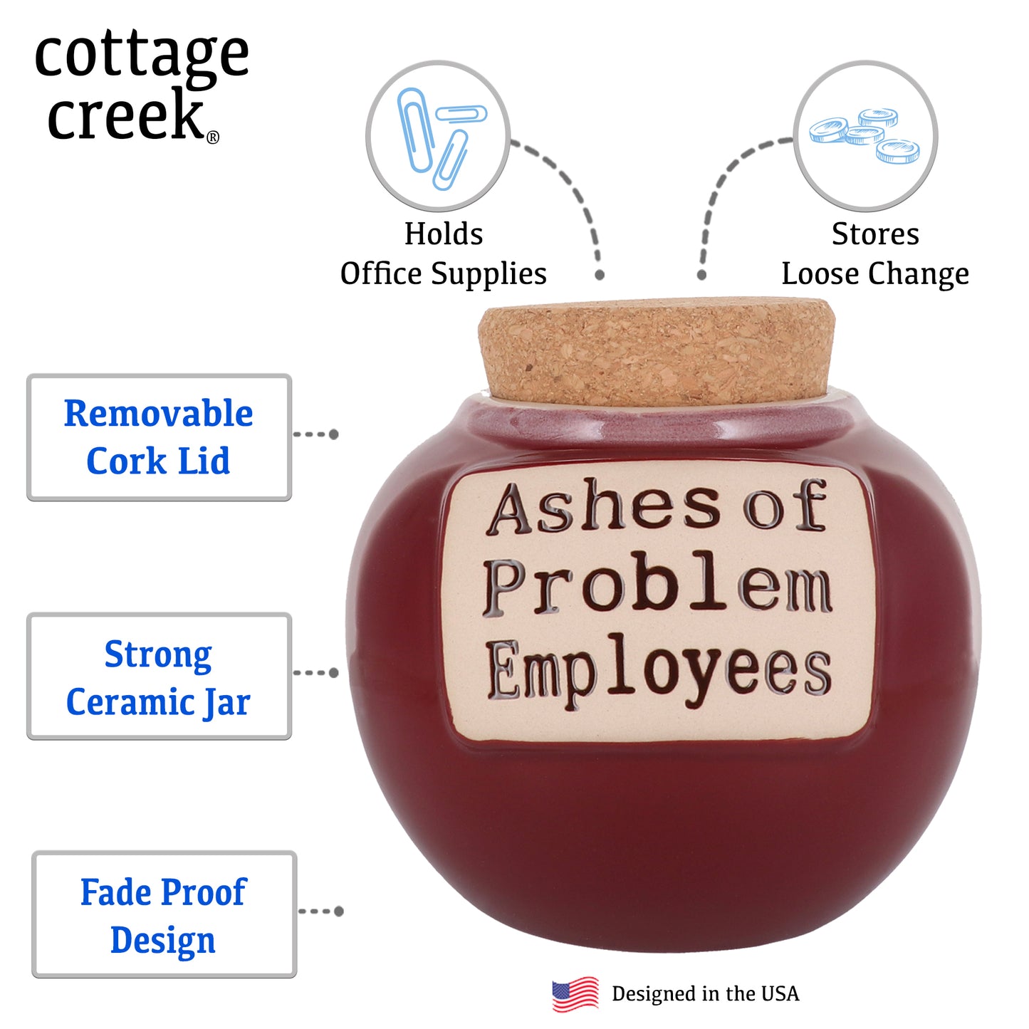 Cottage Creek Ashes of Problem Employees Piggy Bank, Office Candy Jar, 6", Red