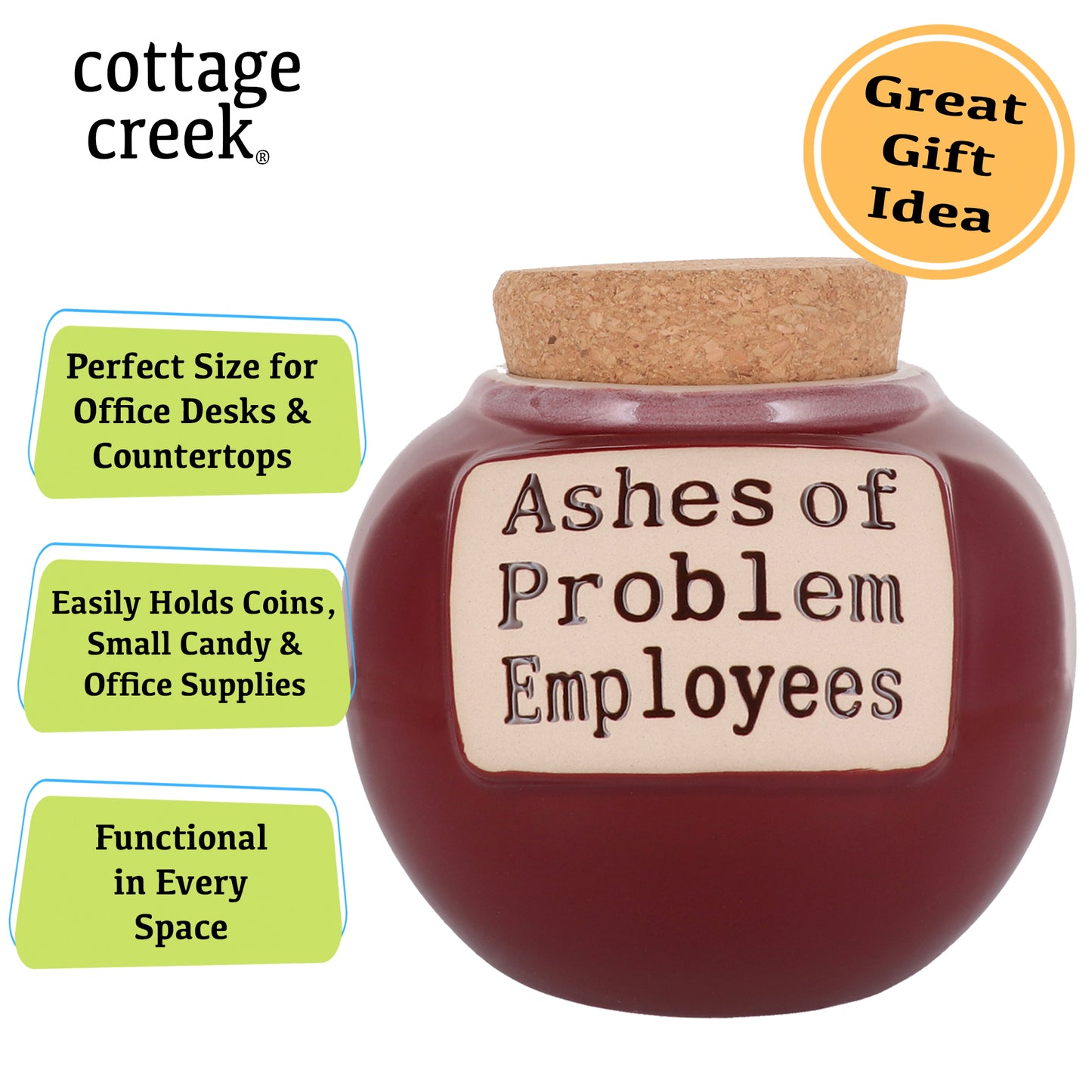 Cottage Creek Ashes of Problem Employees Piggy Bank, Office Candy Jar, 6", Red