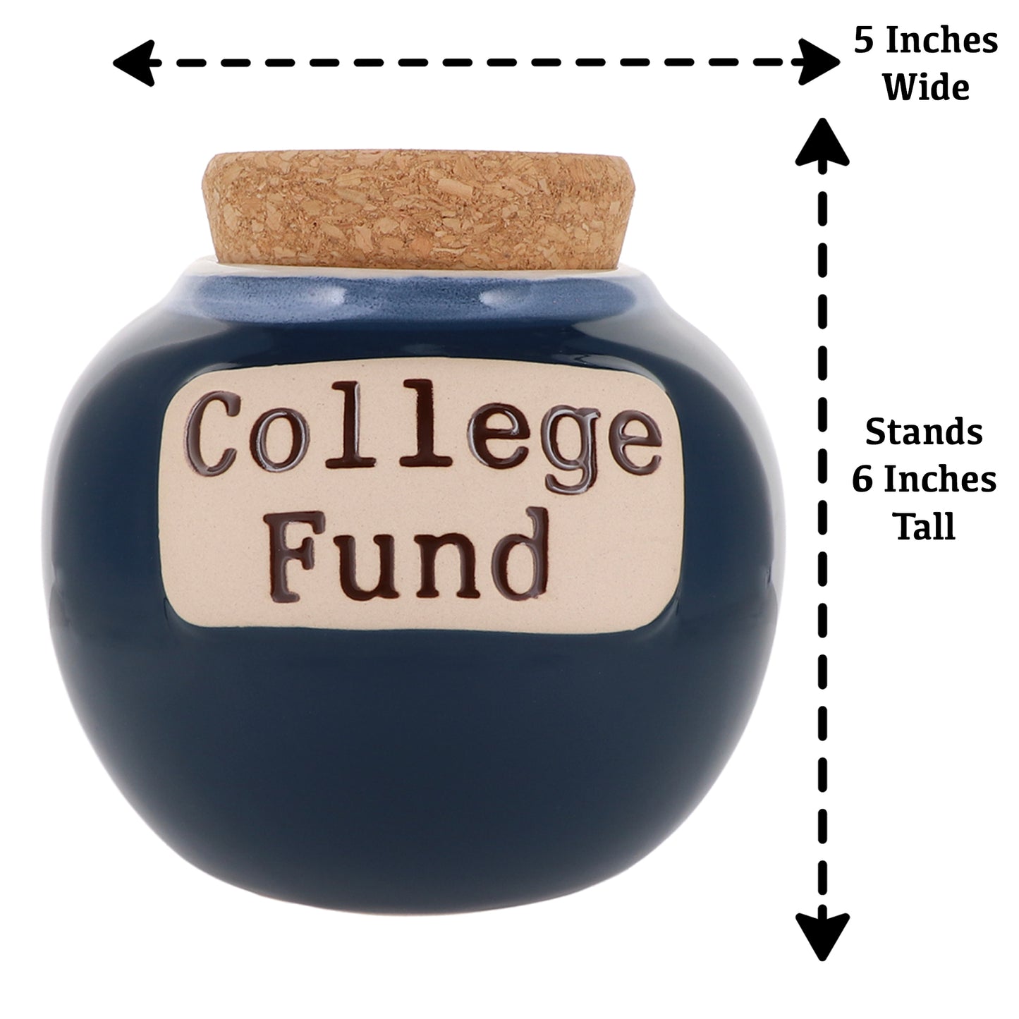 Cottage Creek College Fund Piggy Bank, Dark Blue, Ceramic, 6" College Money Jar, Graduation Gifts