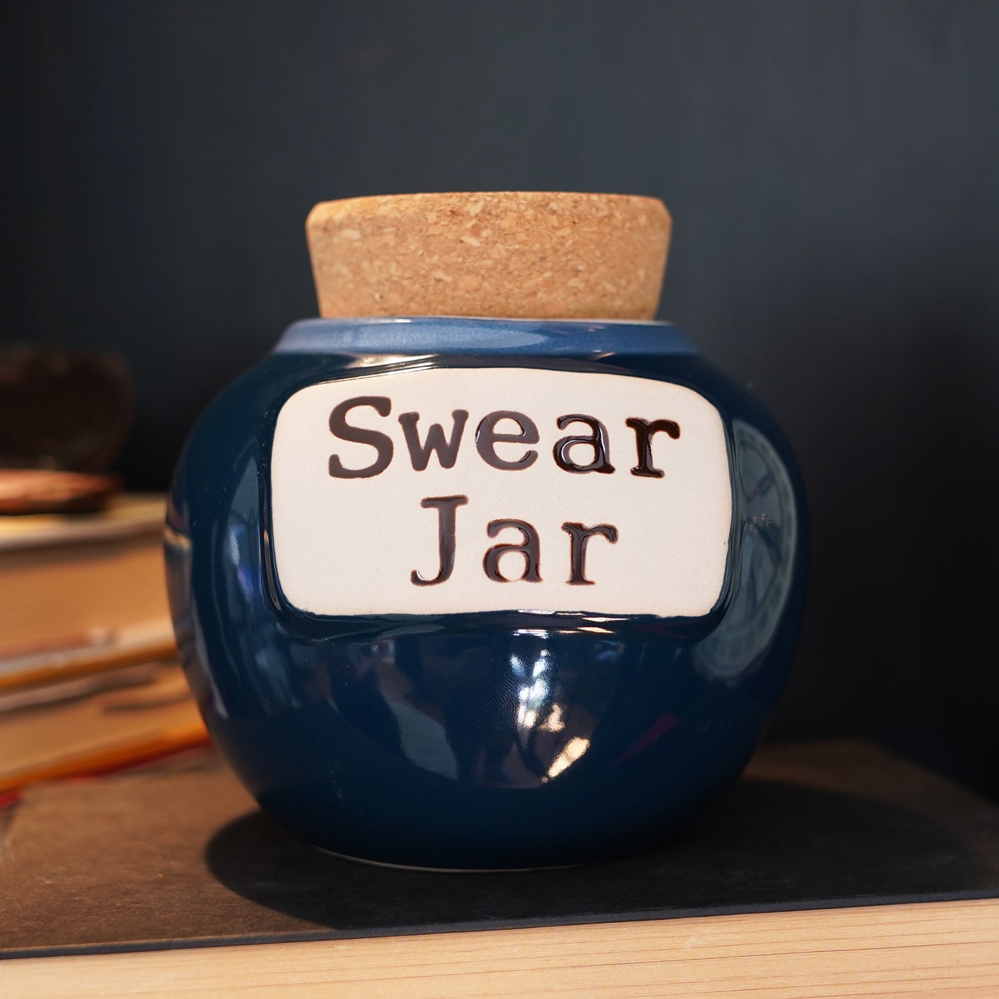 Cottage Creek Swear Jar, Cuss Word Piggy Bank, Ceramic 6", Blue