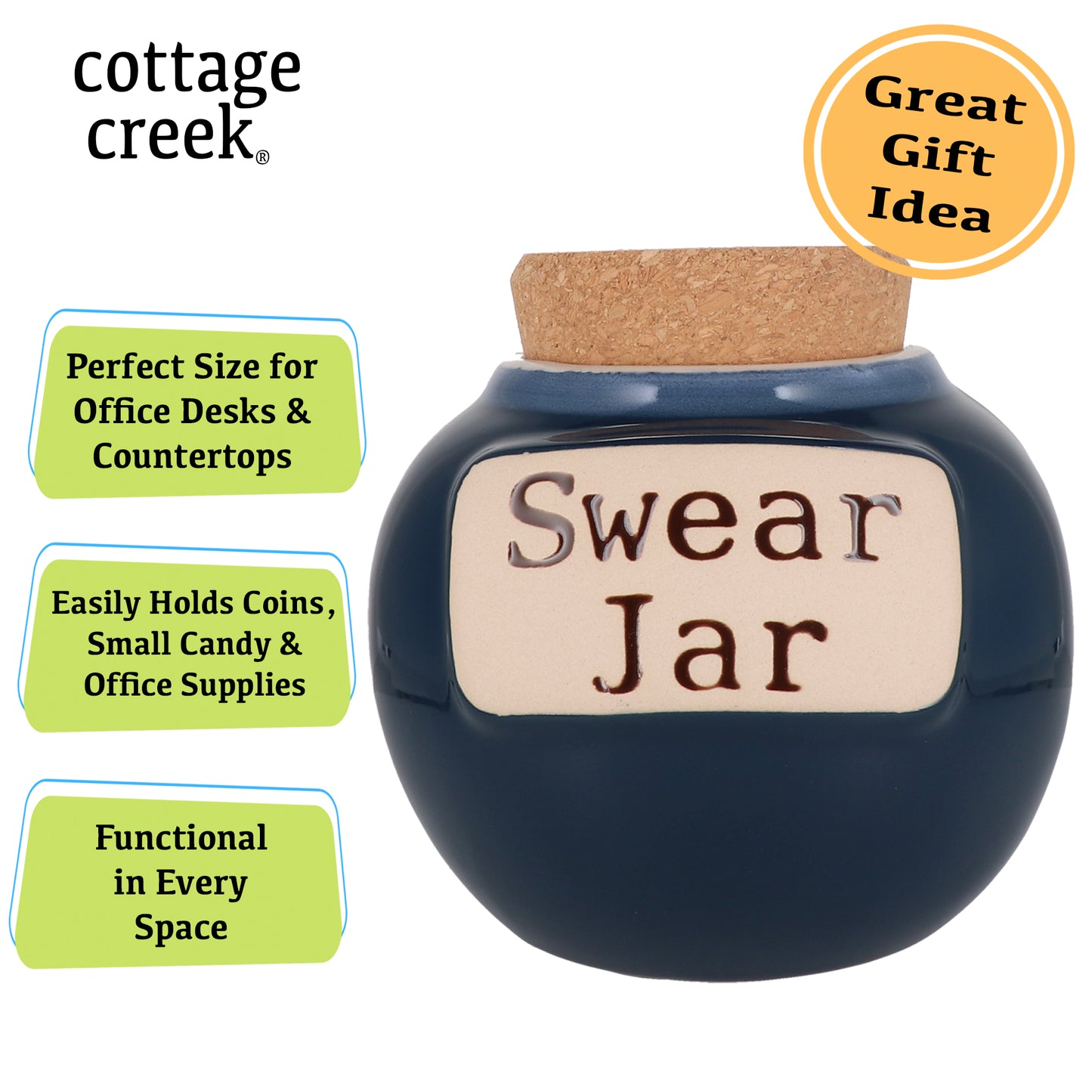 Cottage Creek Swear Jar, Cuss Word Piggy Bank, Ceramic 6", Blue