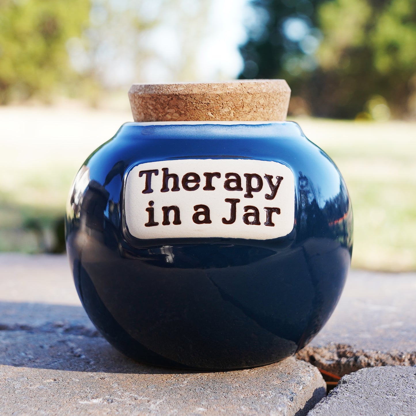 Cottage Creek Therapy in A Jar Piggy Bank, Ceramic, 6", Dark Blue Feelings Jar