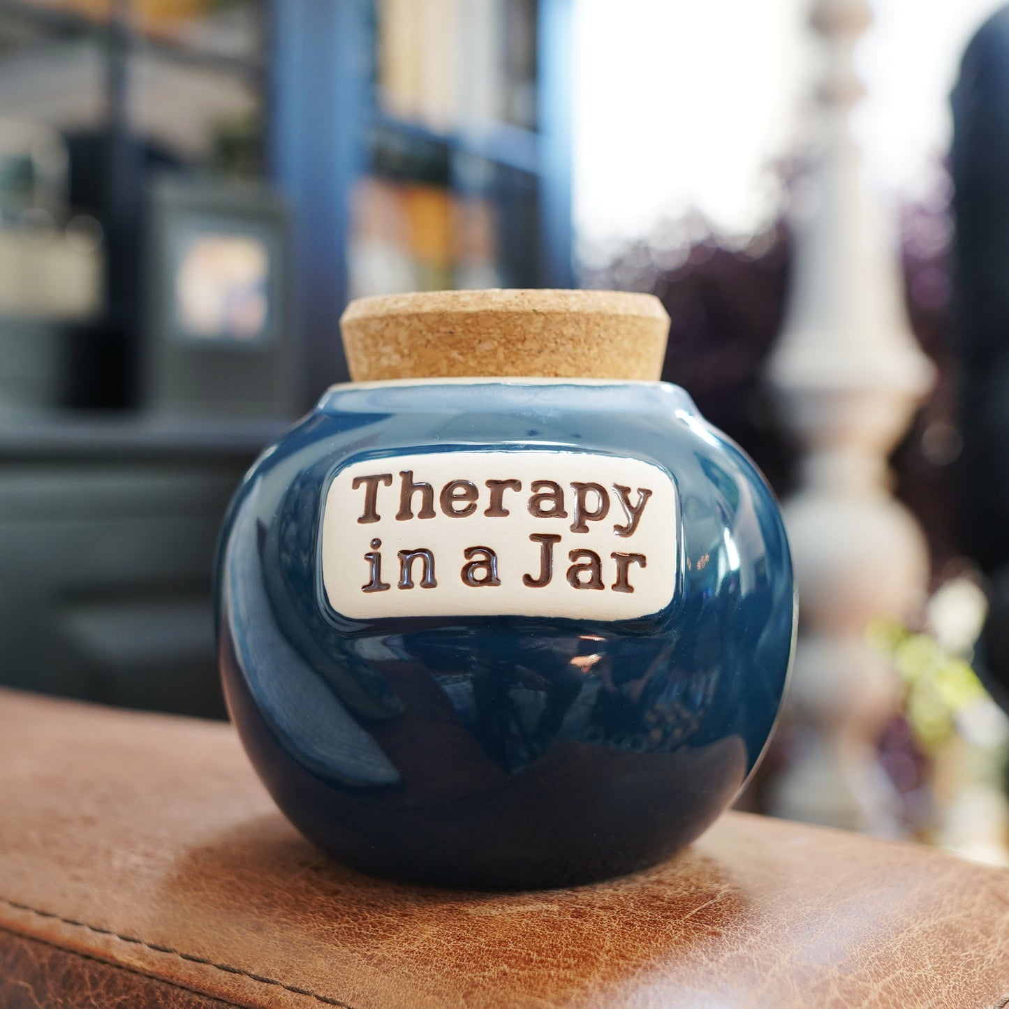 Cottage Creek Therapy in A Jar Piggy Bank, Ceramic, 6", Dark Blue Feelings Jar