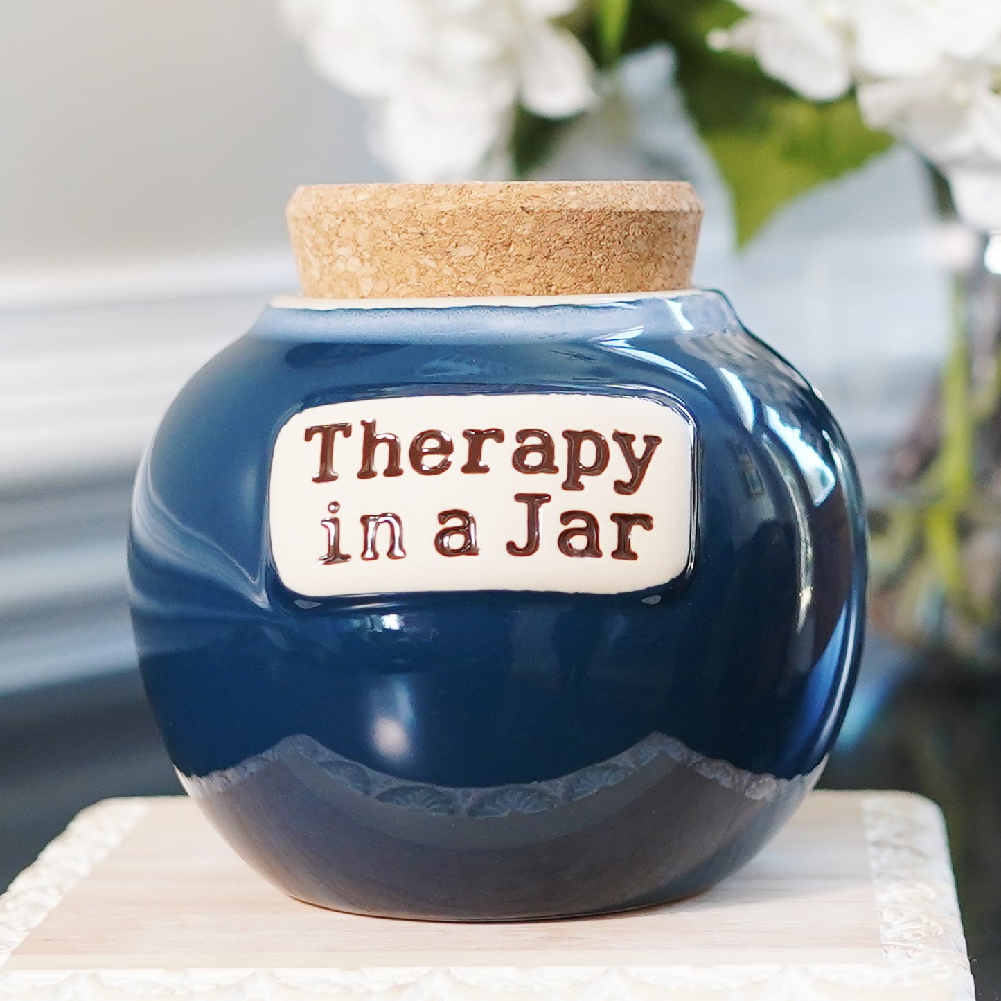 Cottage Creek Therapy in A Jar Piggy Bank, Ceramic, 6", Dark Blue Feelings Jar
