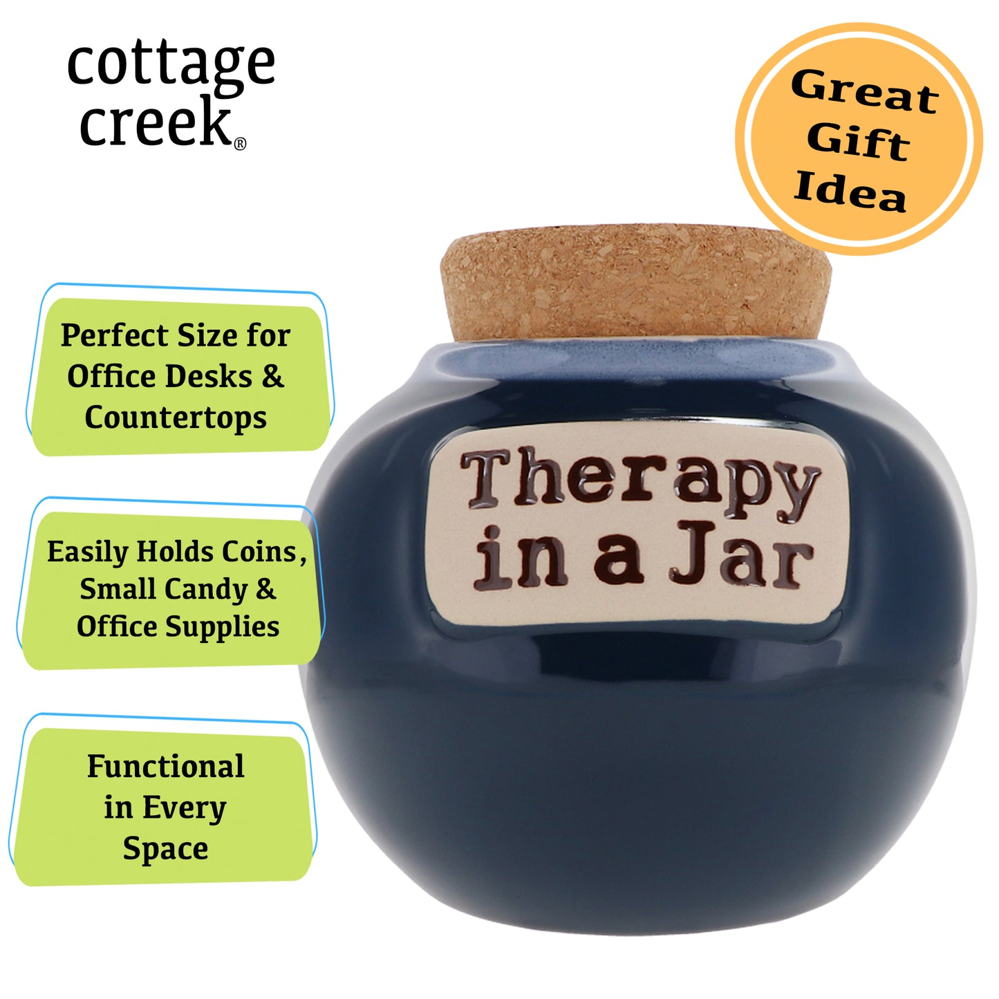 Cottage Creek Therapy in A Jar Piggy Bank, Ceramic, 6", Dark Blue Feelings Jar