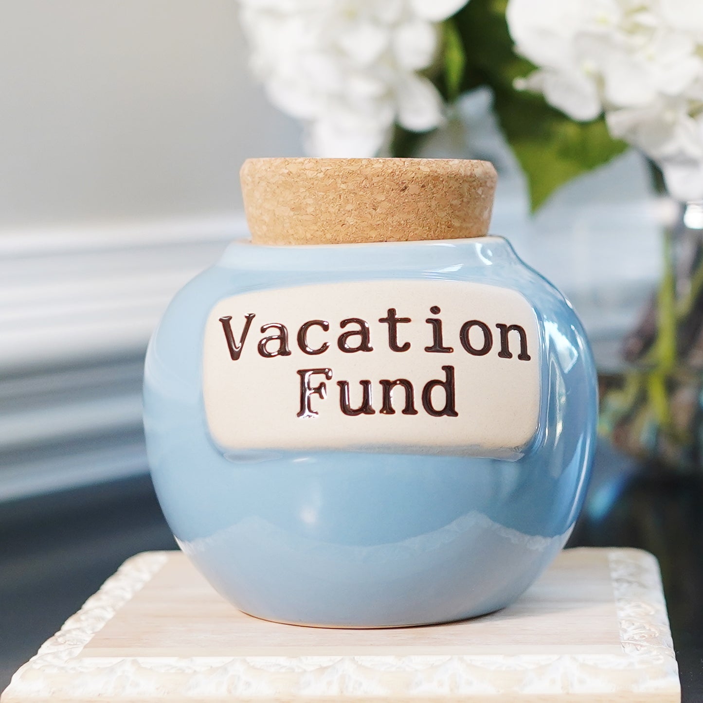 Cottage Creek Vacation Fund Piggy Bank, Our Adventure Ceramic, 6", Light Blue Travel Savings Bank, Candy Jar