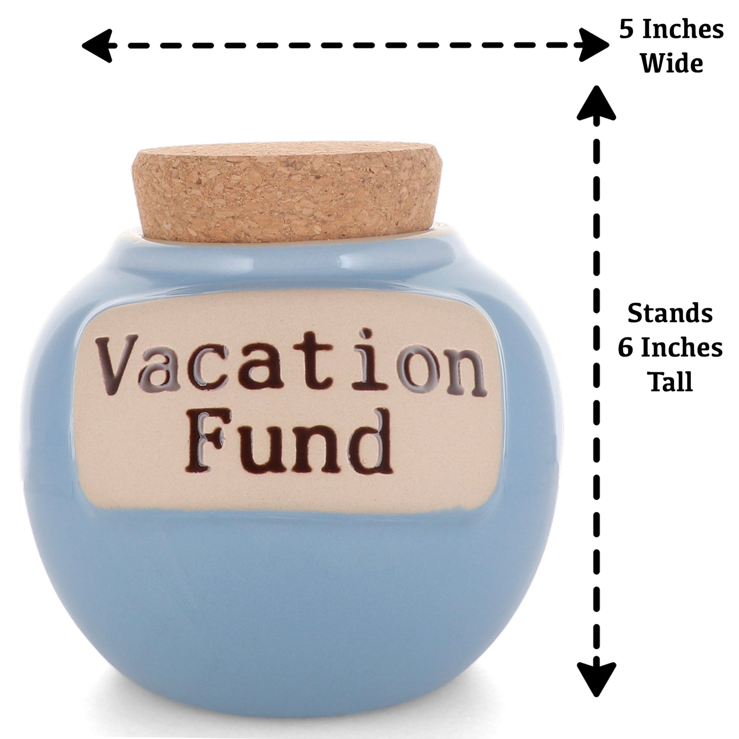 Cottage Creek Vacation Fund Piggy Bank, Our Adventure Ceramic, 6", Light Blue Travel Savings Bank, Candy Jar