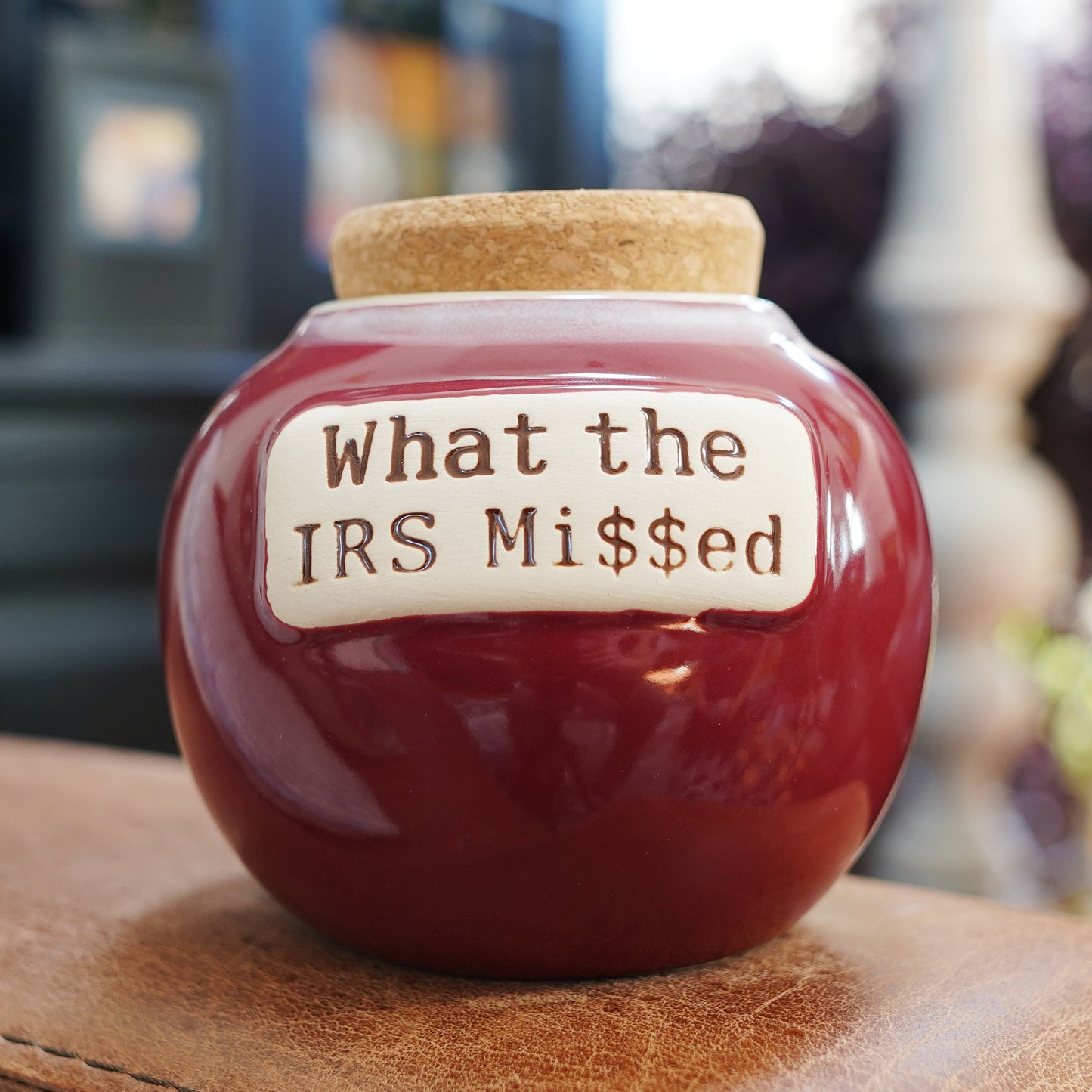 Cottage Creek What the IRS Mi$$ed Piggy Bank, Ceramic, 6" Red Office Candy Jar