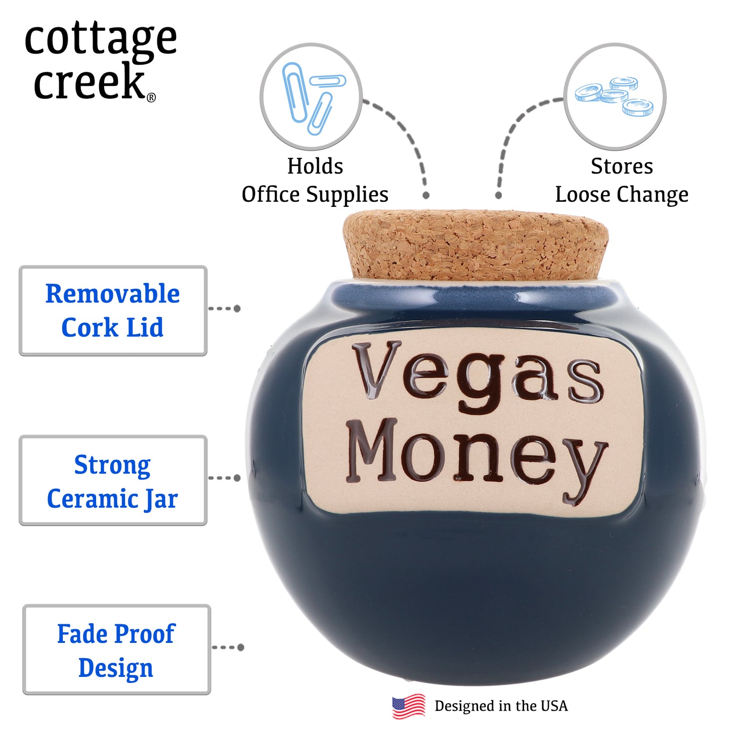 Cottage Creek Vegas Money Piggy Bank, Ceramic, 6", Multicolored Las Vegas Candy Jar