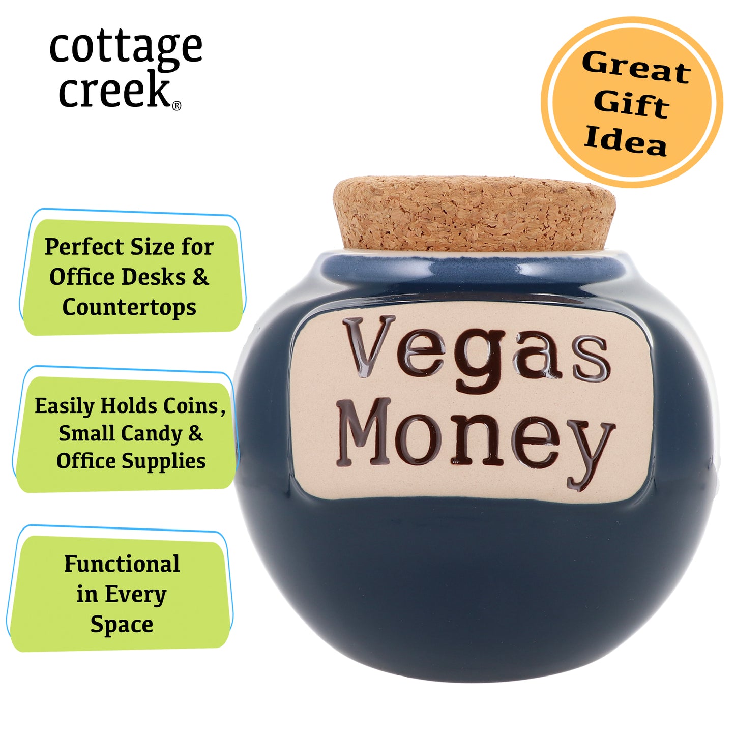 Cottage Creek Vegas Money Piggy Bank, Ceramic, 6", Multicolored Las Vegas Candy Jar