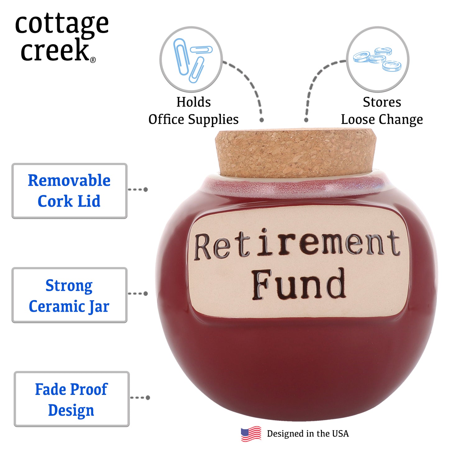 Cottage Creek Retirement Fund Jar | Retirement Gifts | Retirement Piggy Bank