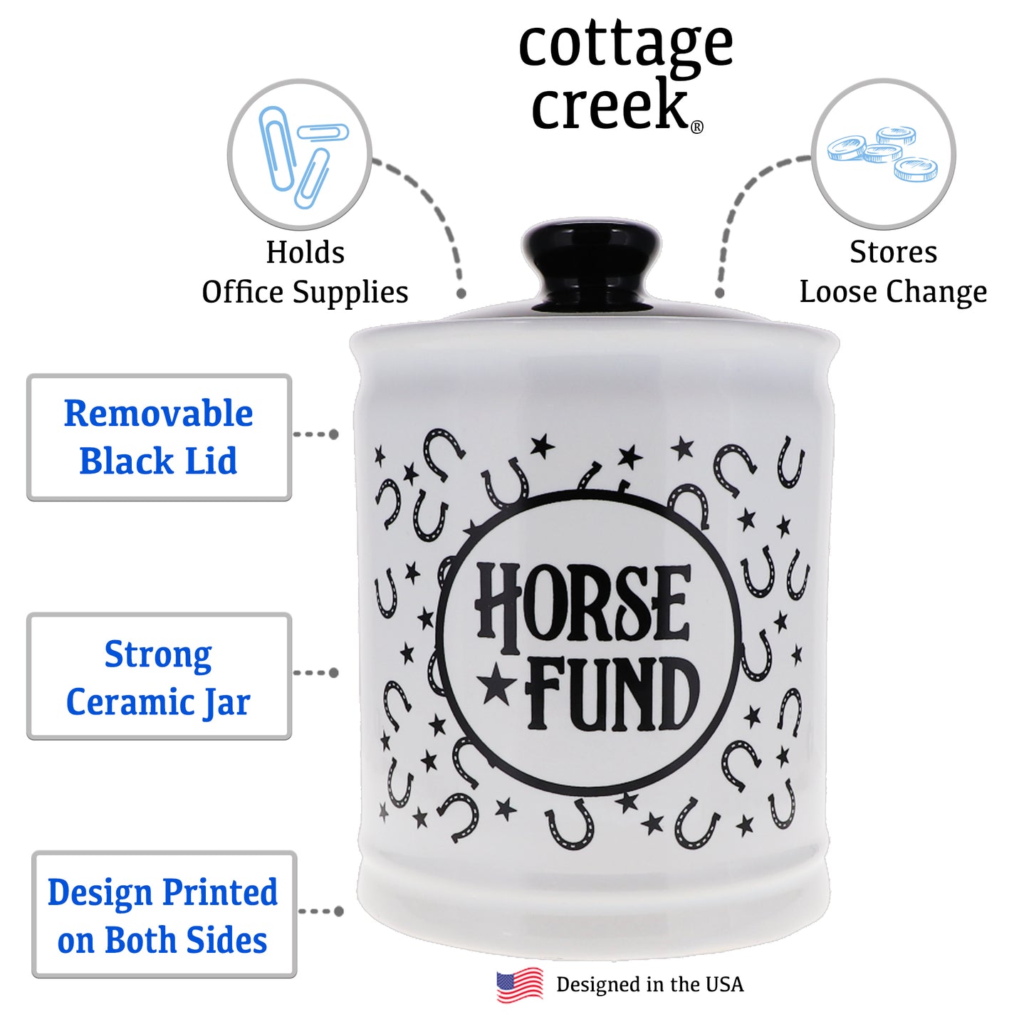 Cottage Creek Horse Fund Piggy Bank, Ceramic, 6", Multicolored Horse Gift