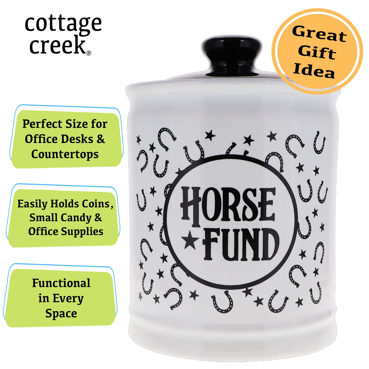 Cottage Creek Horse Fund Piggy Bank, Ceramic, 6", Multicolored Horse Gift