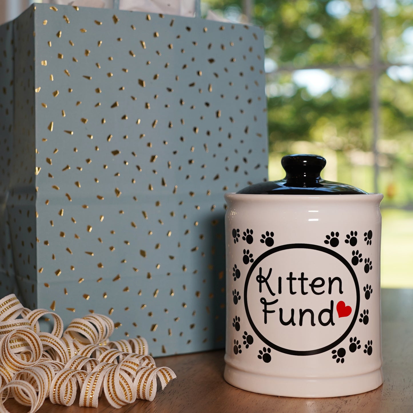 Cottage Creek Kitten Fund Piggy Bank, Ceramic, 6", Multicolored Cat Candy Jar