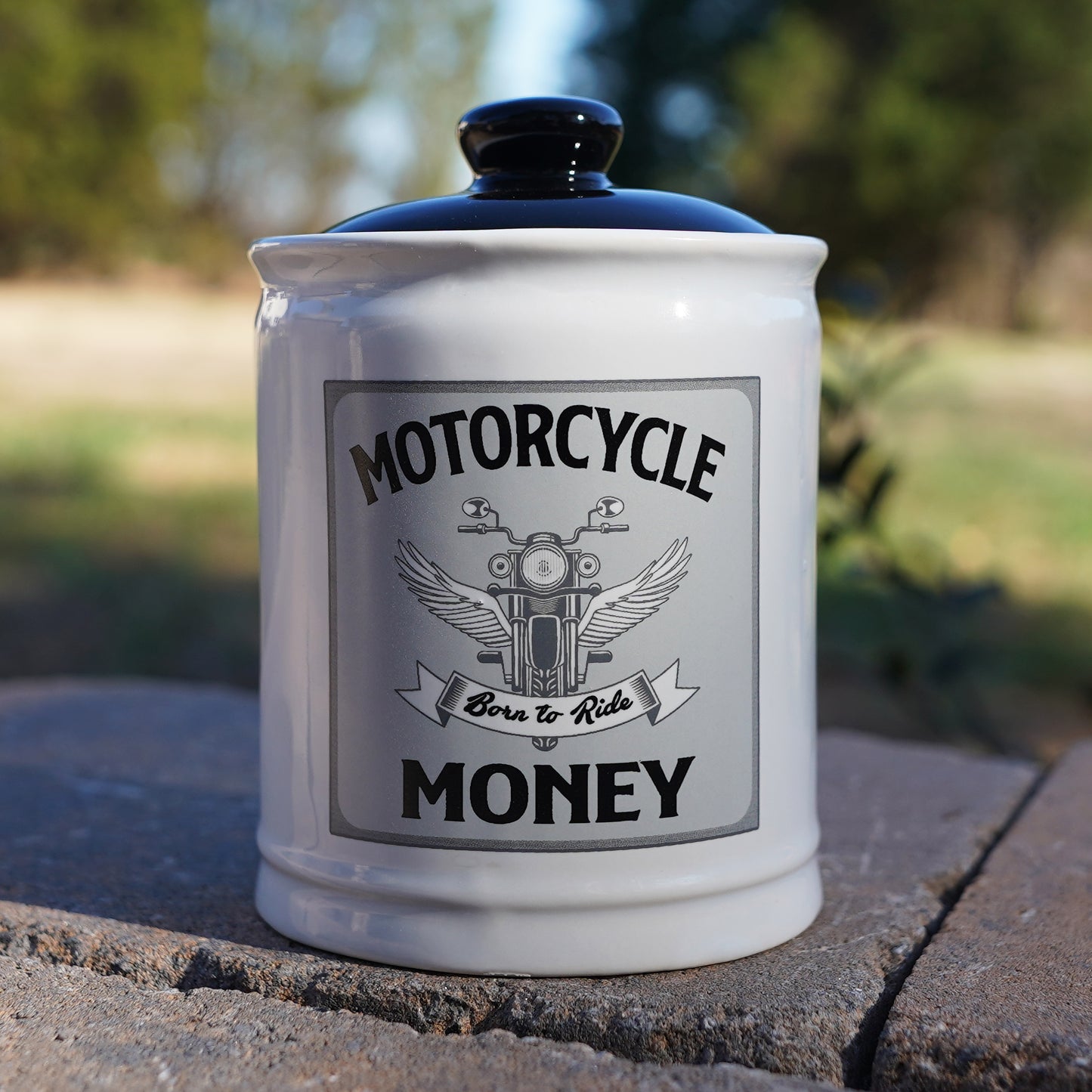 Cottage Creek Motorcycle Money Piggy Bank, Multicolored, Ceramic, 6" Motorcycle Candy Jar, Biker Gifts