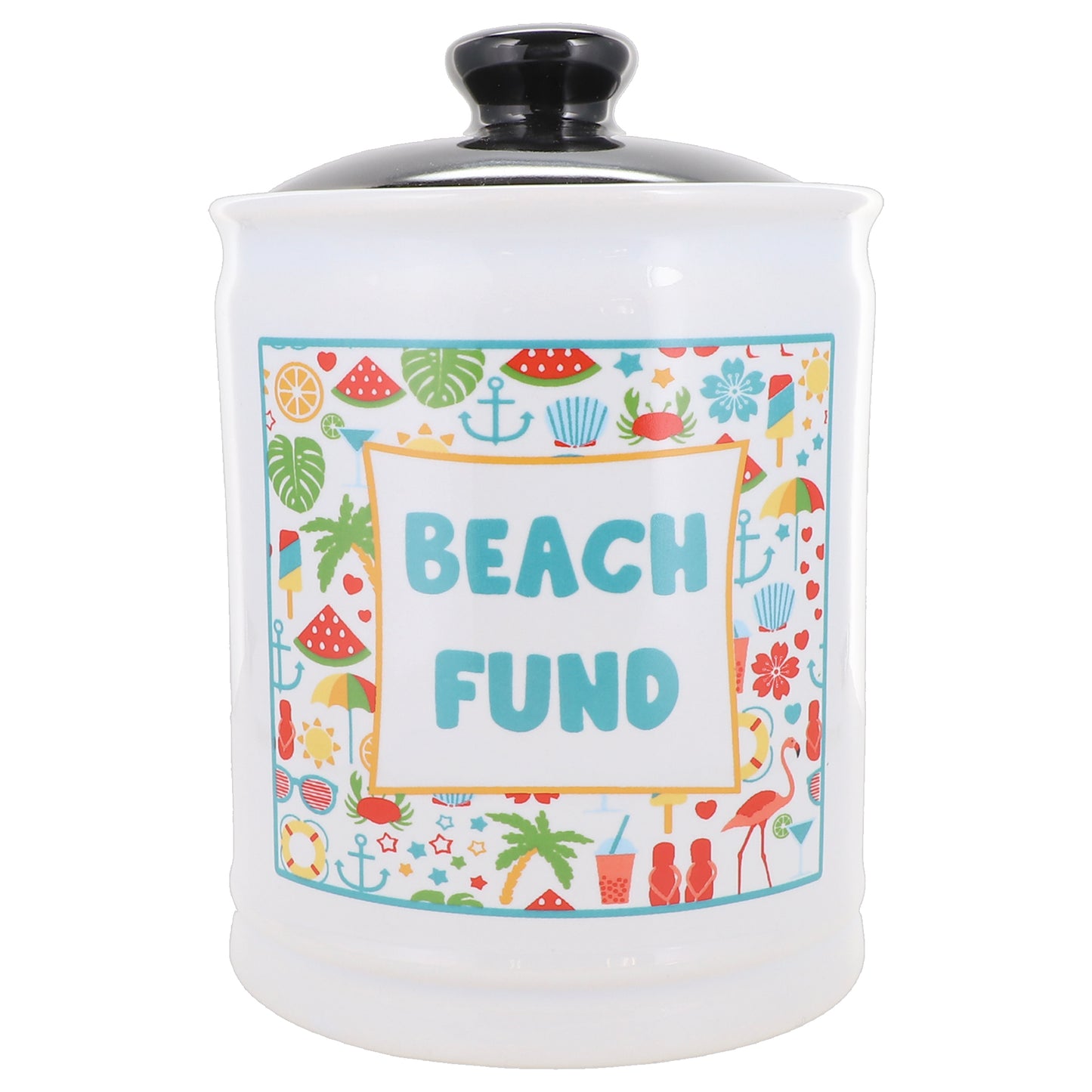 Cottage Creek Beach Fund Piggy Bank, Ceramic, 6", Multicolored Beach Vacation Bank