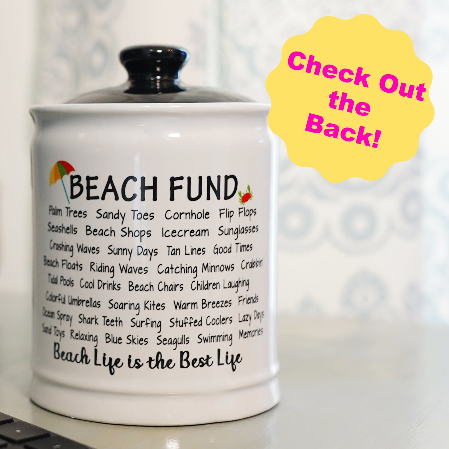 Cottage Creek Beach Fund Piggy Bank, Ceramic, 6", Multicolored Beach Vacation Bank