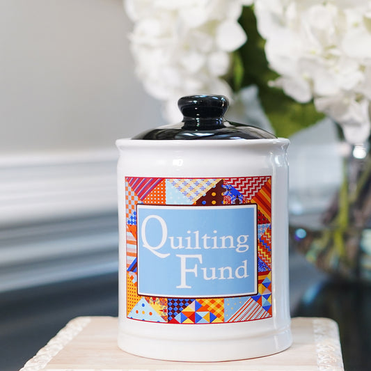 Cottage Creek Quilting Fund Piggy Bank, Ceramic, 6", Multicolored Quilting Supplies Money Jar