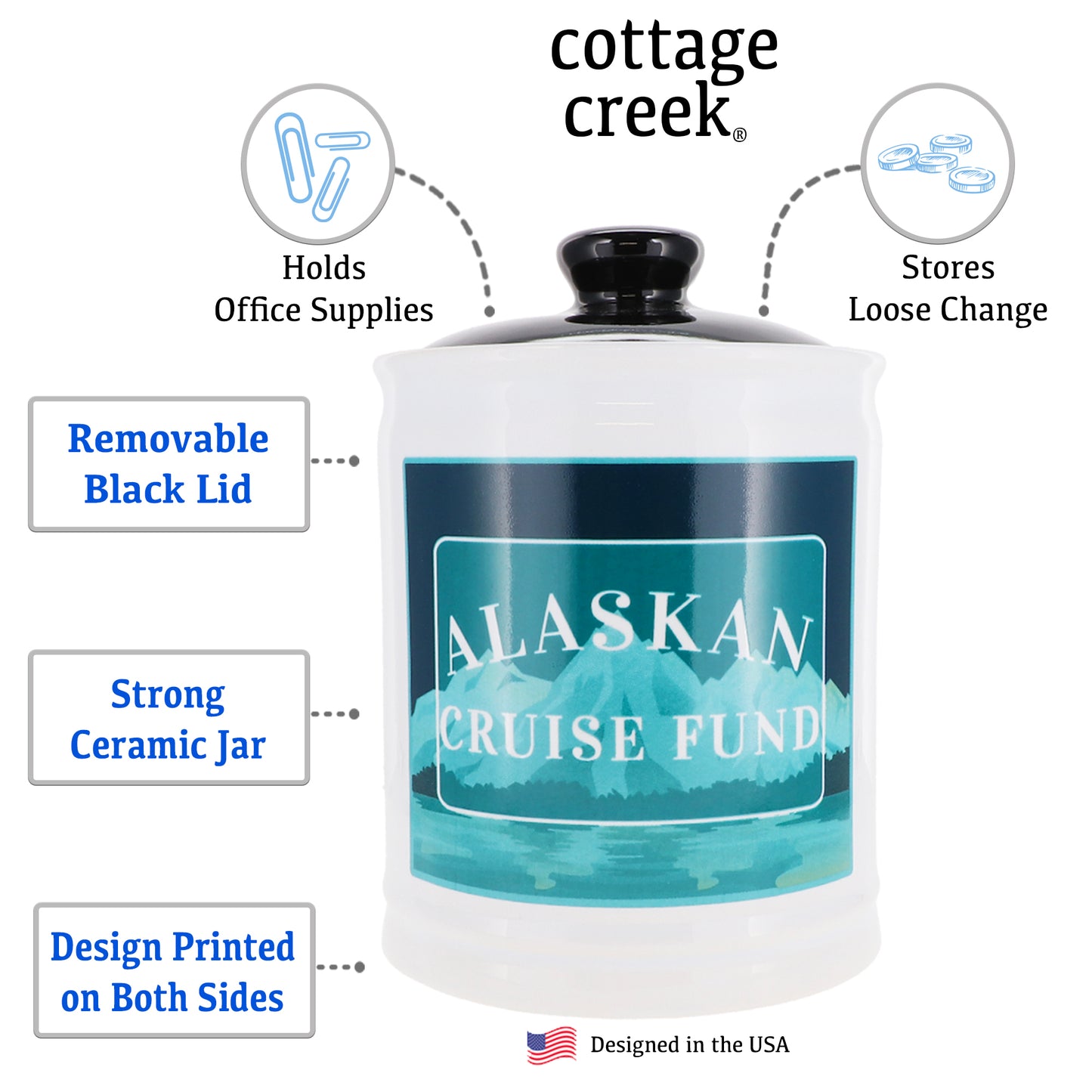 Cottage Creek Alaskan Cruise Fund Piggy Bank, Multicolored, 6" Ceramic Cruise Essentials Candy Jar