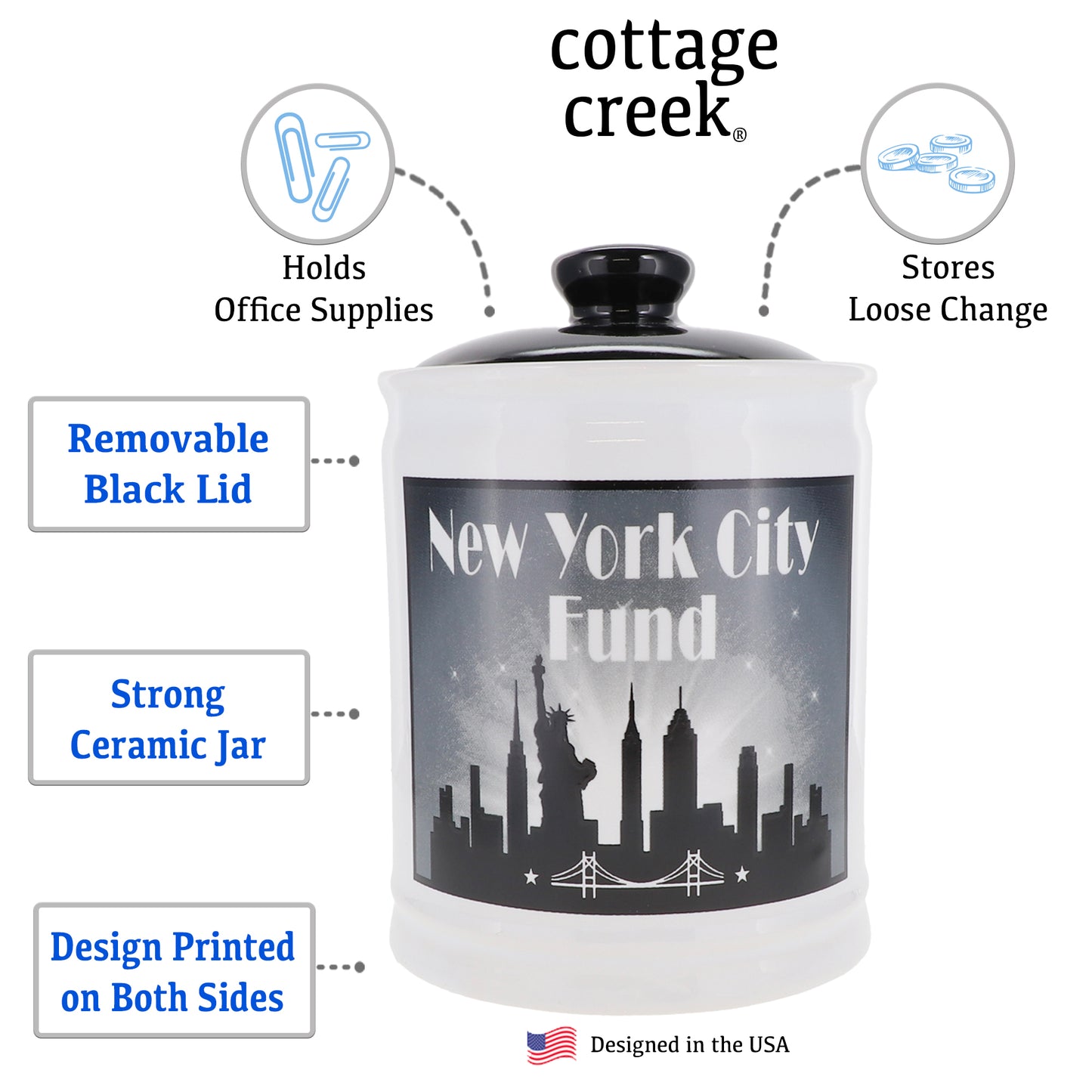 Cottage Creek New York City Fund Piggy Bank, Ceramic, 6", Multicolored Vacation Bank