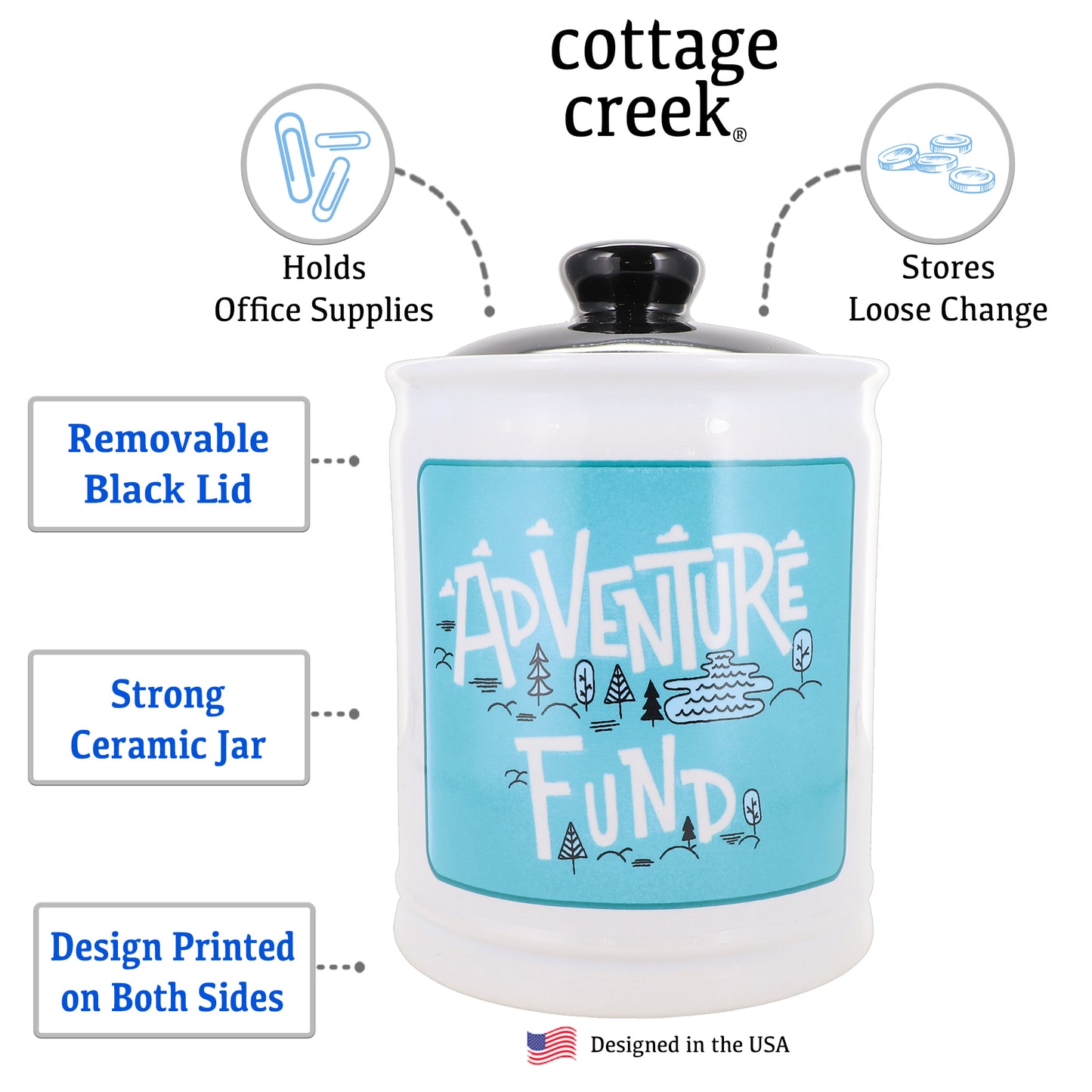 Cottage Creek Adventure Fund Piggy Bank, Ceramic, 6", Multicolored Vacation Bank