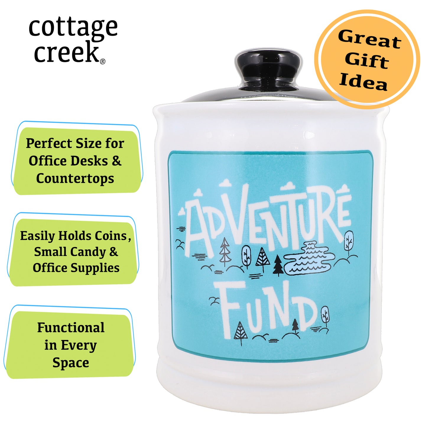Cottage Creek Adventure Fund Piggy Bank, Ceramic, 6", Multicolored Vacation Bank