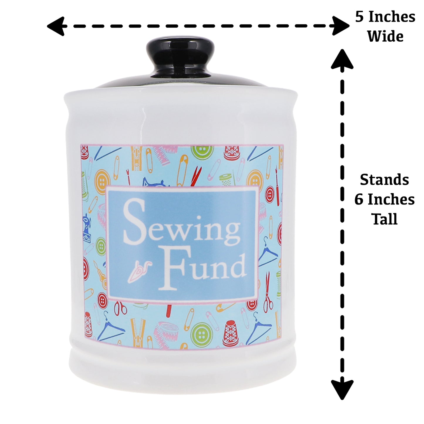 Cottage Creek Sewing Fund Piggy Bank, Ceramic, 6", Multicolored Sewing Supplies Jar
