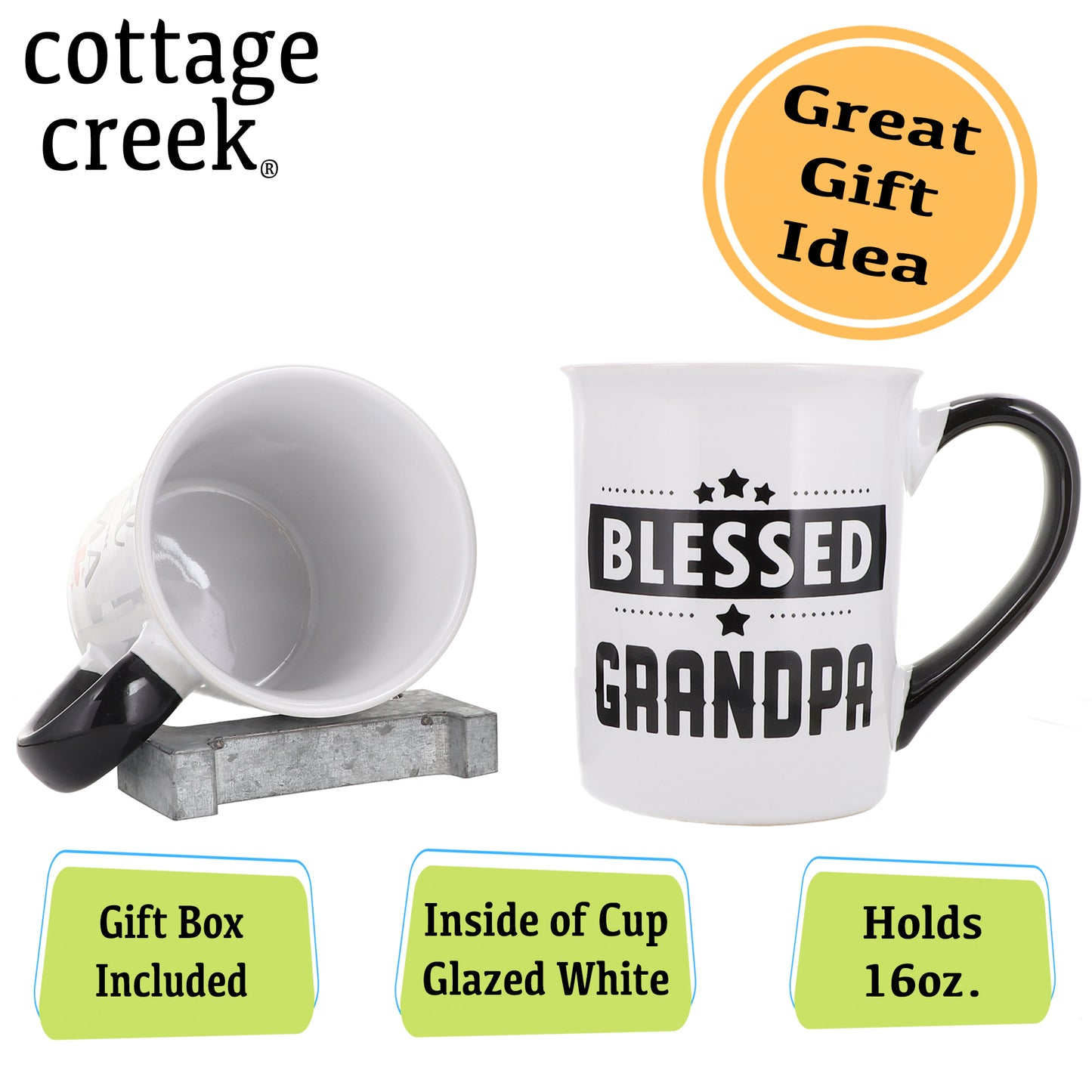 Cottage Creek Blessed Grandma Grandpa Mug Set, Two Multicolored, Ceramic, 6" Grandparent Mugs