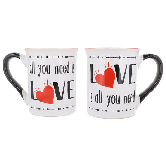 Cottage Creek All You Need is Love, Love is All You Need Coffee Mugs, Set of Two Ceramic, Multicolored, 6" Couples Mugs