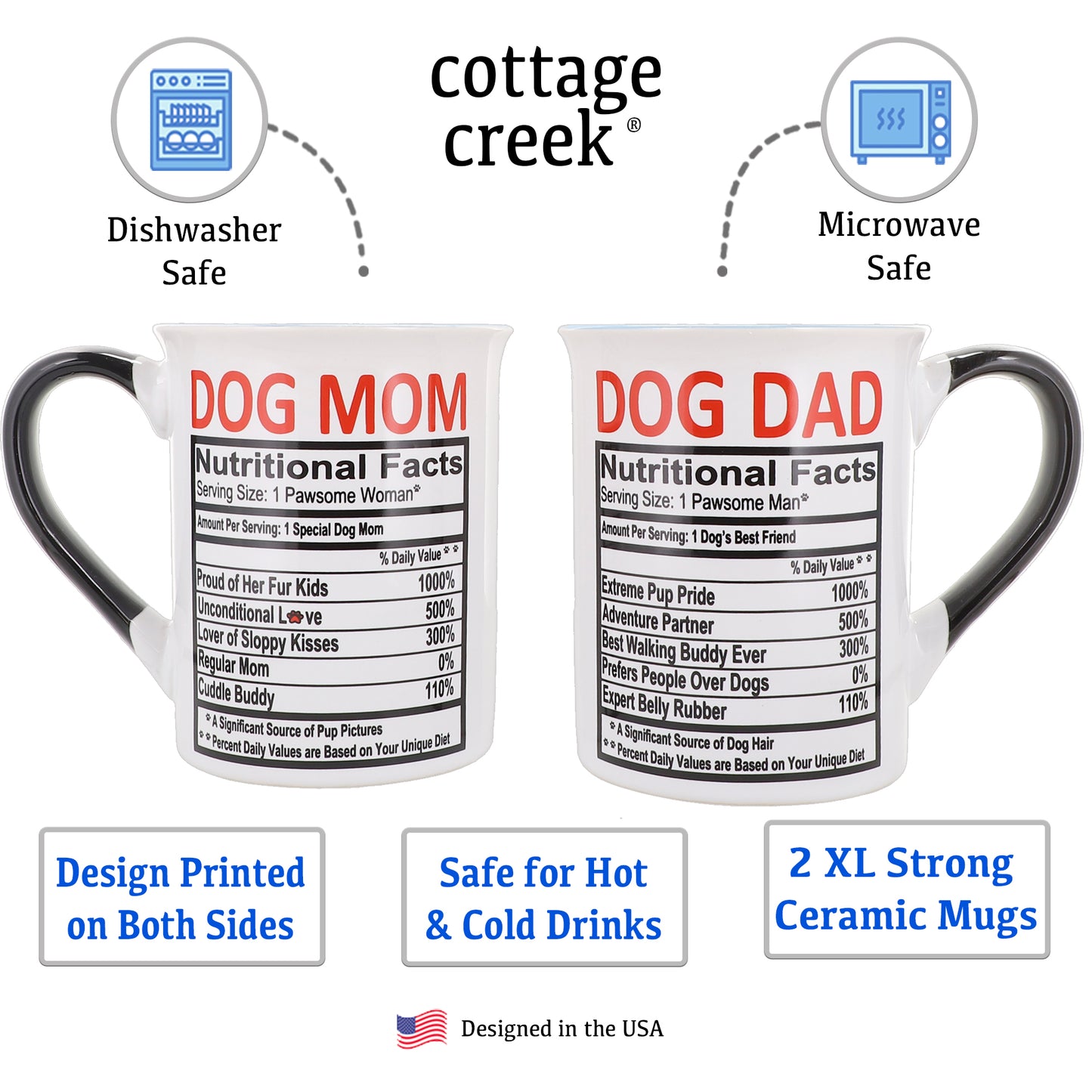 Cottage Creek Mom Dad Mugs, Set of Two 16oz. Ceramic Mom and Dad Coffee Mugs