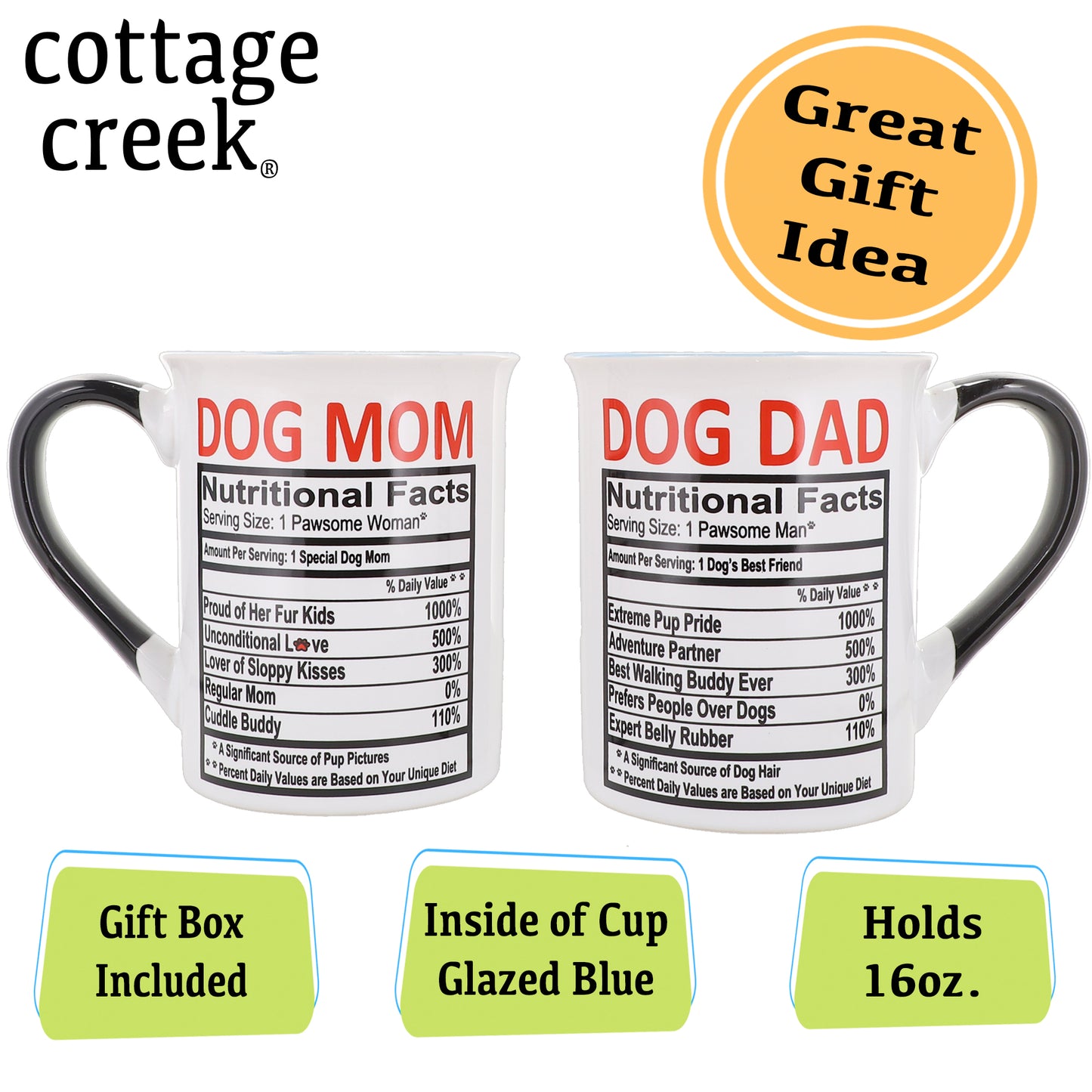 Cottage Creek Mom Dad Mugs, Set of Two 16oz. Ceramic Mom and Dad Coffee Mugs